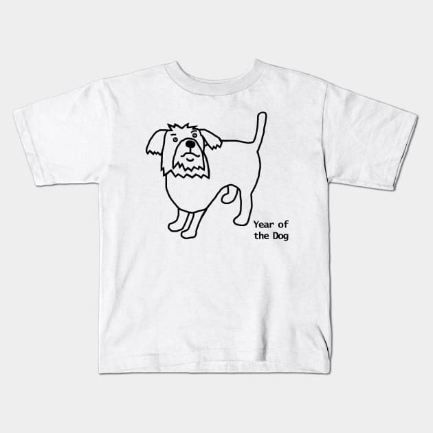 Year of the Dog Outline Kids T-Shirt by ellenhenryart